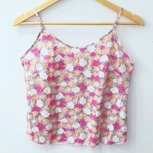Pink orange Floral 100% Cotton Cami Tank Top XS